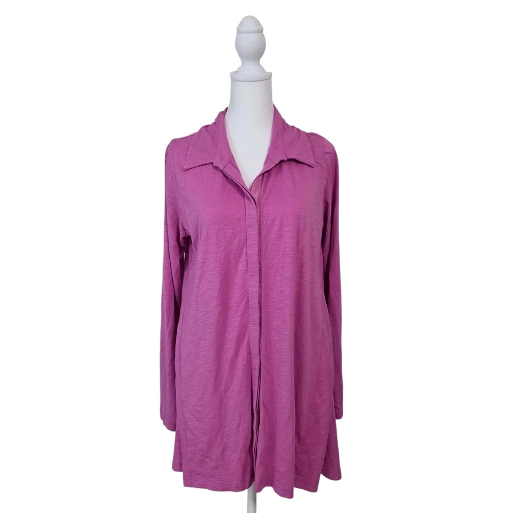 Soft Surroundings Mage/Pink Button Up Long Sleeve Lightweight Shirt Size Medium - Picture 3 of 7